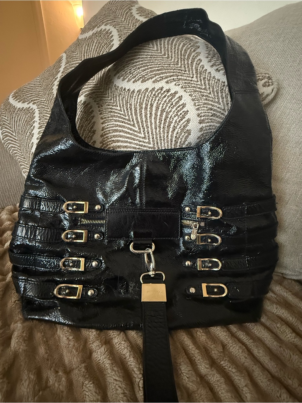 Black Jimmy Choo  Leather Shoulder Bag with Gold Accents